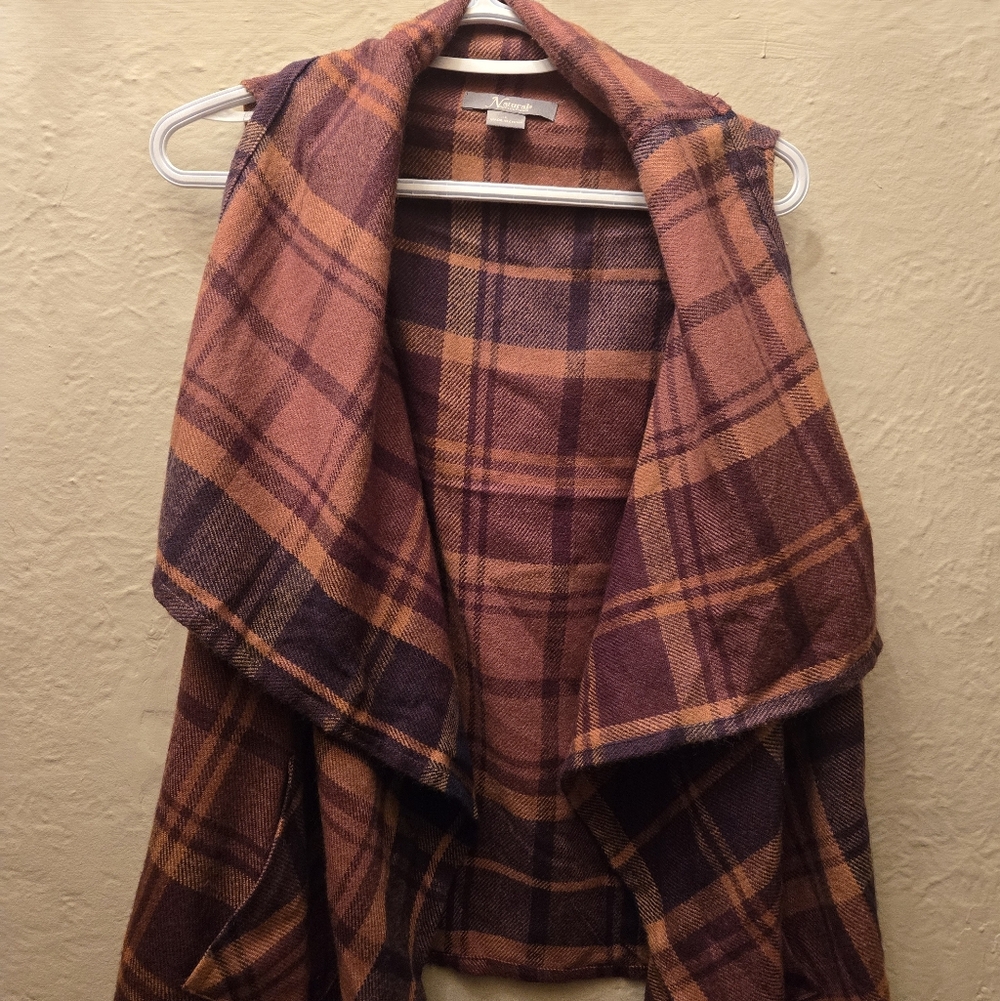 ❤️‍🔥Natural Reflections Plaid Drape Vest | Brown Rust Academia Cozy Layer - Picture 2 of 9